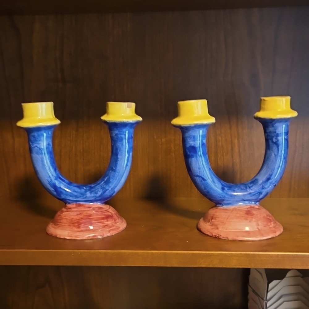 Solimene Vietri Candlesticks Pair